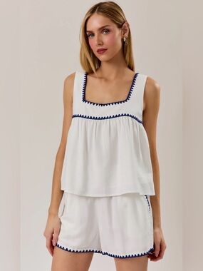 247. White Two-Piece Set with Navy Trim